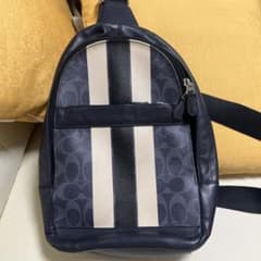 Coach ボディバッグ ストライプデザイン COACH ボディバッグ ネイビー/ホワイト ストライプ - メルカリ