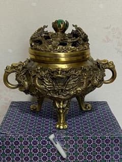 大明宣徳年製龍香炉三足翡翠玉香道具中国