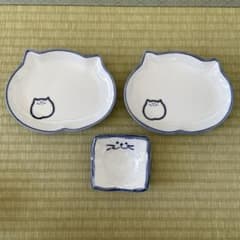 猫型皿セット 陶器 3点 プラスようじ入れ　のらやのサムネイル