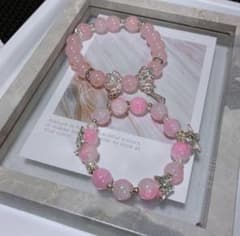ハンドメイド ガラスビーズ ブレスレット バタフライ ピンク セット