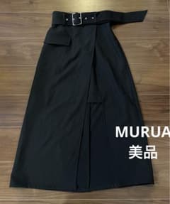 【美品】MURUA MURUA ワイドベルトラップスカート ブラック Sサイズのサムネイル
