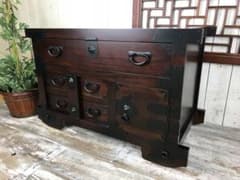 民芸家具からくり車タンス L木製桐材天然無垢飾り棚収納チェスト箪笥