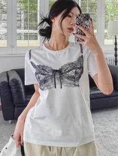 レースブラプリント 半袖Tシャツ ホワイトのサムネイル