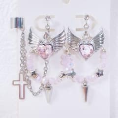 [770] Landmine-style mass-produced pink lance ring earrings and ear cuffs