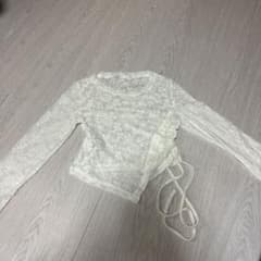 ホワイト レース 長袖 トップス サイドリボンのサムネイル