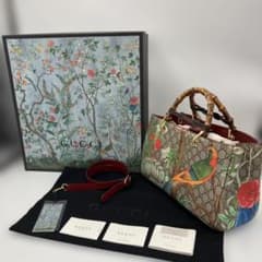 美品】グッチ トートバッグ バンブーショッパー GGスプリーム 鳥 花柄 
