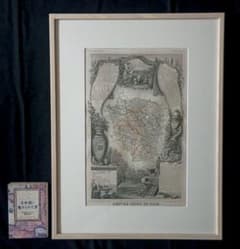 額装品 西洋古地図 1848年 Levasseur 「セーヌ県とオワーズ県」美品