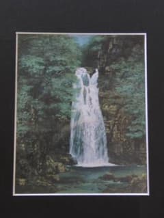 横山朱実、【緑韻の滝】、希少な大判額装用画集より、美品、日本人画家