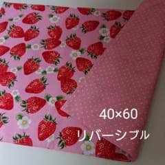 ランチョンマット40×60❤小学校机サイズ❤いちご柄❤リバーシブル❤ハンドメイドのサムネイル