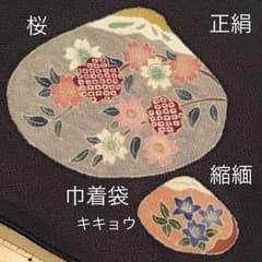 美品■正絹■巾着袋■本糸目糊友禅■置貝合せ模様■桜■桔梗■紅葉■蝶■灰色■燕脂のサムネイル