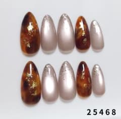 現品☆ネイルチップ べっ甲 金箔 マグネット 秋　ブラウンネイル　べっこう