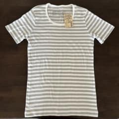 無印良品　MUJI クルーネック半袖Tシャツ M 白/グレーのストライプのサムネイル