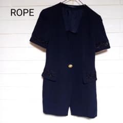 ROPE (Rope) Short-sleeved collarless jacket, navy, gold buttons, made in Japan, size 9