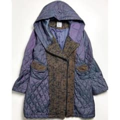 美品】キューブキューブ/異素材切り替えビッグフードロングコート/玉虫 