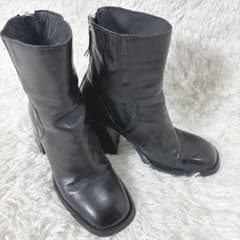 MOMA 25.0cm ブラックレザーショートブーツ ジップアップ スクエアトウ