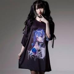 REFLEM レフレム negi コラボ 青髪少女袖レースアップデザインTシャツのサムネイル