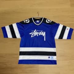 希少 STUSSY Champion コラボ ホッケーシャツ ゲームシャツ - メルカリ