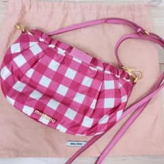 miu miu ショルダーバッグ ギンガムチェック 2way ピンク ナイロン 