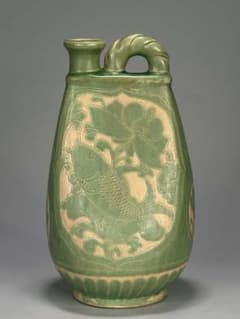 A7SDZ中国古陶磁　磁州窯　緑釉　刻花魚文扁壺　水注　中国美術 A7SDZ中国古陶磁 磁州窯 緑釉 刻花魚文扁壺 水注 中国美術 - メルカリ