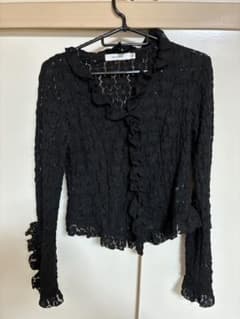 MOUSSY CUT LACE RUFFLE ブラウス(ブラック）のサムネイル
