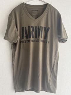 【OUTDOOR 】Vネック ミリタリープリント Tシャツ カーキ S