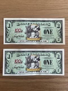 ディズニーダラー ウォルトディズニー生誕100周年 1ドル札 2枚 - メルカリ