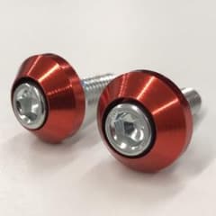 バイク、アルミ削り出しナンバーボルト&ナット（1台分2個）アルマイトレッドのサムネイル