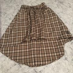 同梱500円　小学生　アシンメトリー　スカートキッズ　女の子　ブラウン　チェックのサムネイル