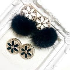 Xmasセール‼️ アンティークボタン×ミンクファー ピアス レディのサムネイル