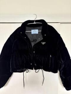 美品 PRADA コンバーチブル クロップド ベルベット ダウンジャケット