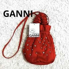 【新品未使用】GANNI ガニー ビジュー付き 巾着 ショルダーバッグ レッド
