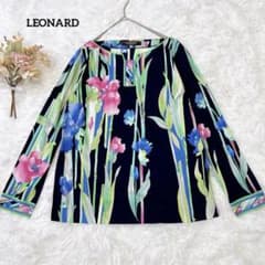 良品】レオナール カットソー カンカン トリム 花柄 総柄 マルチカラー