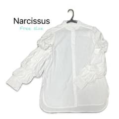 Narcissus ボリュームスリーブシャツ ホワイト長袖シャツ フリル付きのサムネイル