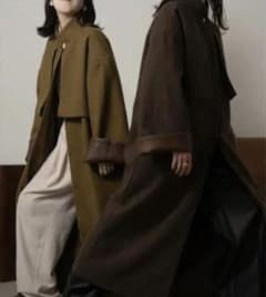 stand neck leather cuff coatのサムネイル