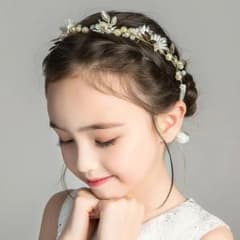 ヘッドドレス キッズ 髪飾り カチューシャ 子供 発表会 ジュニア  花　パールのサムネイル