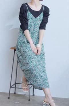 小花柄 キャミワンピース ロング丈 グリーン系　VISのサムネイル