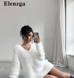 Elenzga ホワイト シャギーニット 長袖のサムネイル