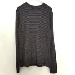 【ジーユー】リブボーダーハイネックT 長袖 L レーヨン混 モックネック