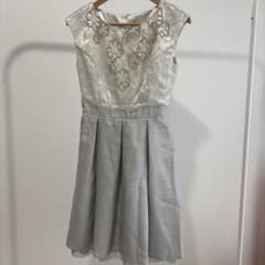 パーティードレス 薄い青緑色 花柄レース刺繍のサムネイル