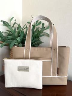 フラットポーチ付き】国産8号帆布肩かけトートバッグ＊弱撥水加工