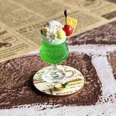 214 ＊メロンクリームソーダ＊ ミニチュアスイーツ ドリンク フェイク