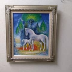 肉質油絵　立て　F8 白馬　親子馬　額装仕上げ品 肉質油絵 立て F8 白馬 親子馬 額装仕上げ品 - メルカリ