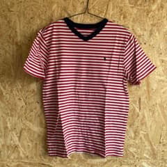 POLO RALPH LAUREN 赤白ストライプ VネックTシャツ Mのサムネイル