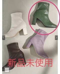 完売商品/ストレッチレザーショートブーツ/グリーン/23のサムネイル