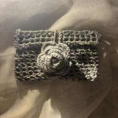 ハンドメイド　かぎあみ　編み物　ポーチ　ペンケース　バラモチーフのサムネイル