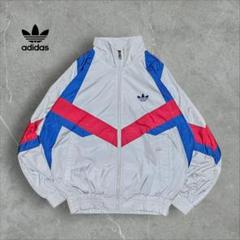 mmrk【1504】80年代adidasナイロンジャケット刺繍ロゴ短丈マル 80s adidas ナイロンジャケット 万国旗タグ M トレフォイル