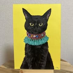 黒猫のアクリル画 イラスト アクリル絵の具 水彩画 油絵 原画 絵画