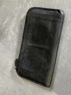 レザー 黒 長財布 ファスナー式のサムネイル