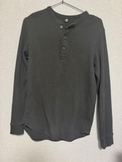 UNIQLO ワッフルヘンリーネックTシャツ 長袖 ブラック メンズのサムネイル