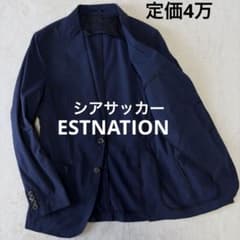 美品 エストネーション シアサッカー ジャケット M 紺 サマージャケット 美品 エストネーション シアサッカー ジャケット M 紺 サマー